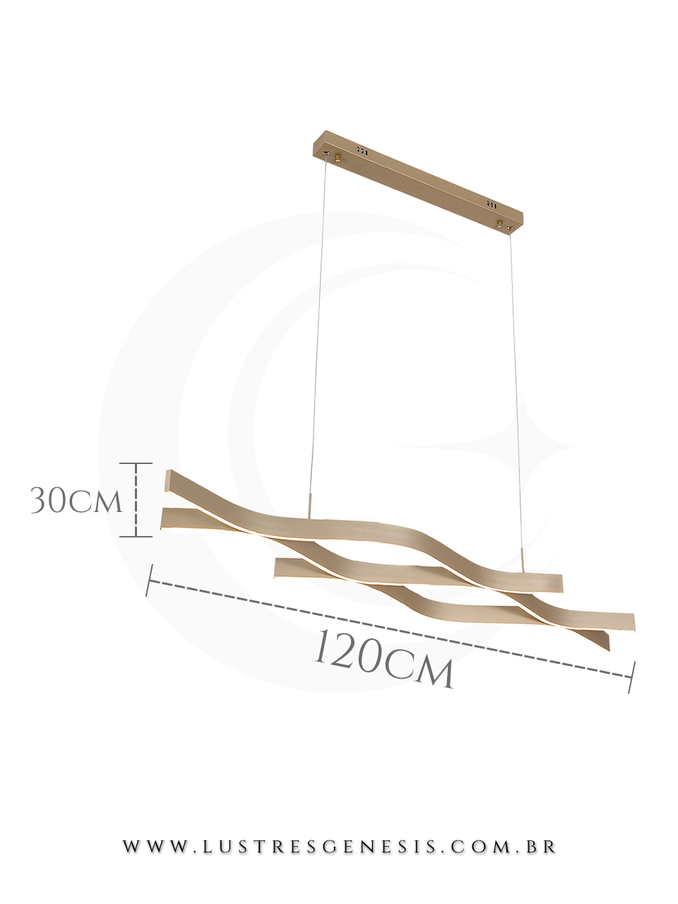 Luminaria de Teto Pendente LED DCD015099 Dourado Bivolt 43W 3000K 120x30cm, Mesa Area Gourmet, Sala de Jantar, Quartos